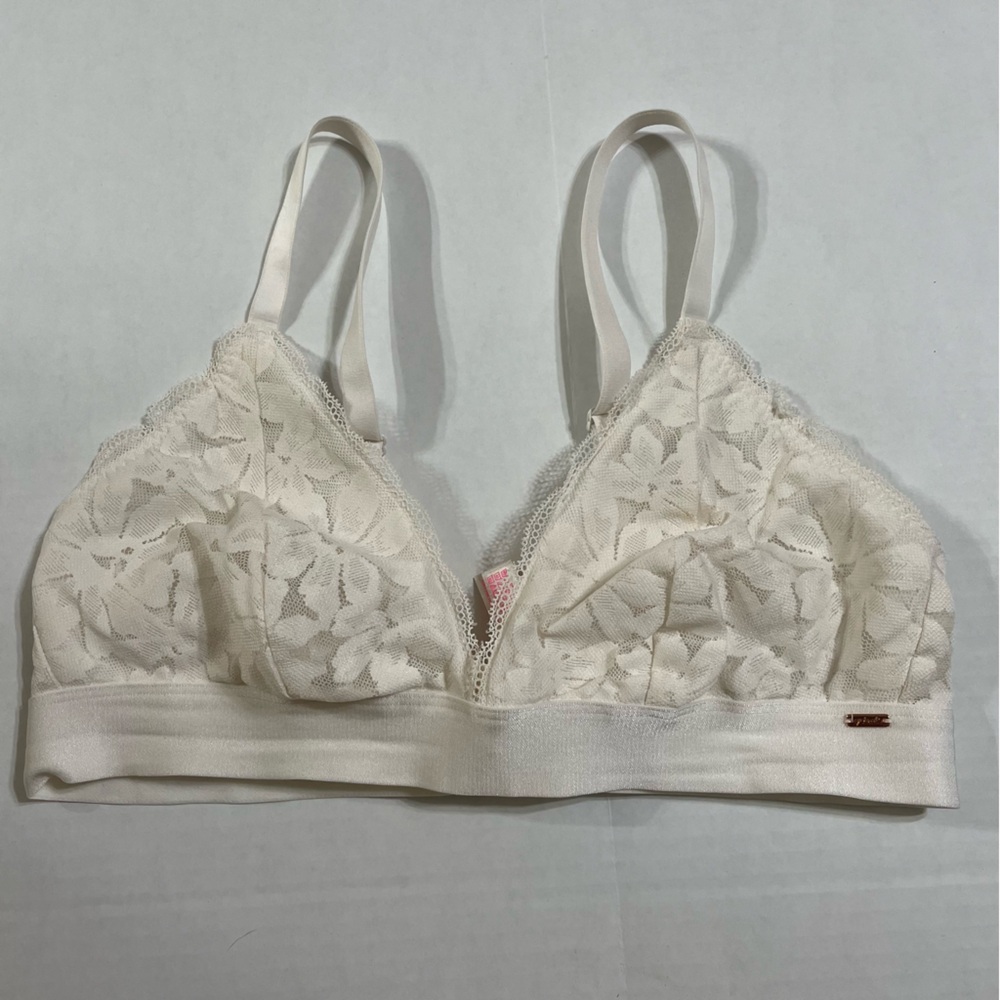 PINK Victoria Secret white lace floral Bralette size‎ XL